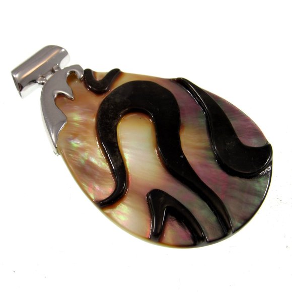 Large Solid 925 Sterling Silver Pear-Shaped Rainbow Paua Abalone Shell Pendant - Picture 3 of 5